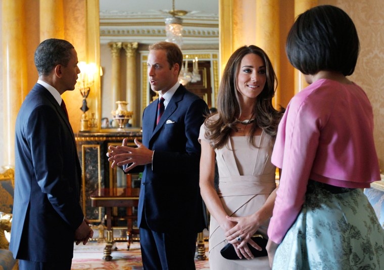 Image: U.S. President Barack Obama and first lady Michelle Obama talk to Britain's Prince William and Catherine, Duchess of Cambridge at Buckingham Palace, in London